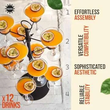 Cocktail Tree Stand, Metal Drink Tower, 3 Tier - 12 Holders For Champagne, Martini, Margarita Cups (Black)