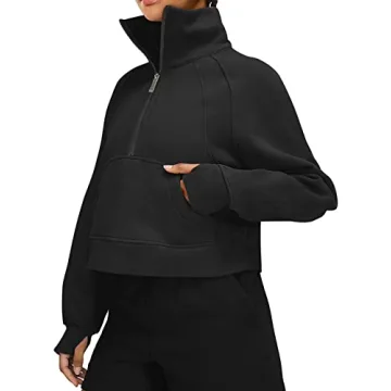 LASLULU Women Fuzzy Cropped Sweatshirt Athletic Hoodie