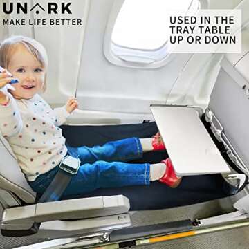UNARK Airplane Footrest,Travel Toddler Bed,Portable Toddler Bed for Travel,Travel Foot Rest for Airplane Flights,Toddler Airplane Bed,Airplane Seat Extender for Kids(Black)