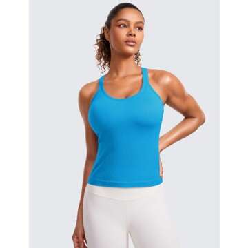 CRZ YOGA Seamless Ribbed Womens Tank Top Racerback Camisoles with Built in Bra Padded Scoop Neck Ath...