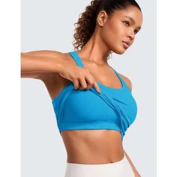 CRZ YOGA Seamless Ribbed Womens Tank Top Racerback Camisoles with Built in Bra Padded Scoop Neck Athletic Workout Slim Tanks Madagascar Blue XX-Small