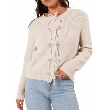kipfall Women's Elegant Bow Button Cardigan Sweater