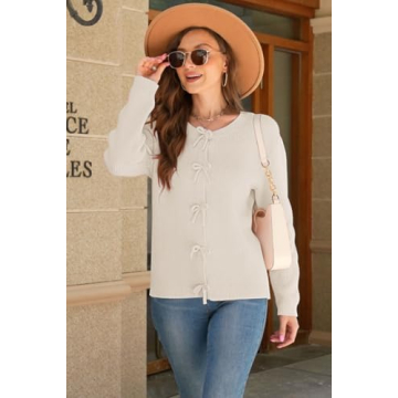 kipfall Women's Elegant Bow Button Cardigan Sweater