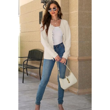 kipfall Women's Elegant Bow Button Cardigan Sweater