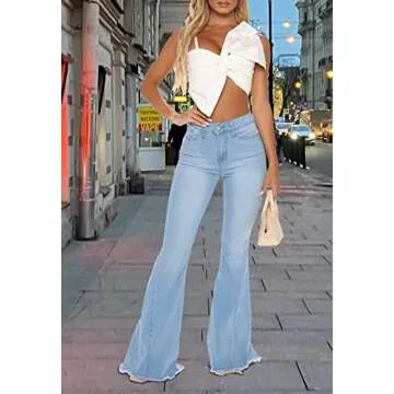 YouSexy Women's Flare Bell Bottom Jeans Destroyed Flare Denim Pants 70s Outfits for Women