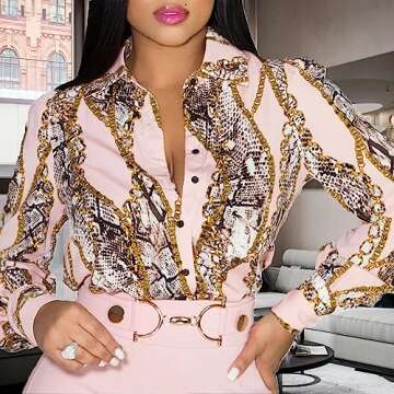 Shirts for Women Button Down Dressy Casual Long Sleeve Blouse Colorful Tops(Buchona,S)