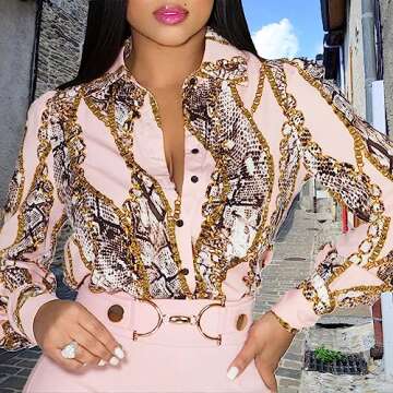 Shirts for Women Button Down Dressy Casual Long Sleeve Blouse Colorful Tops(Buchona,S)