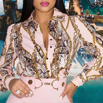 Shirts for Women Button Down Dressy Casual Long Sleeve Blouse Colorful Tops(Buchona,S)