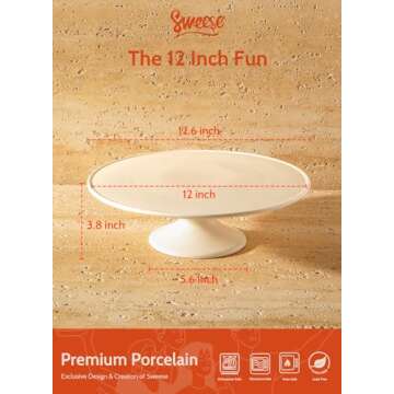 Sweese 12-Inch Porcelain Cake Stand, Round Dessert Stand, White Cupcake Stand for Parties