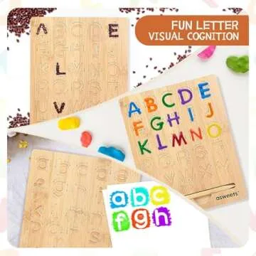 Asweets Montessori Wooden Alphabet Tracing Board, Wood Letter Practicing Board,Double-Sided Boards for Toddlers and Preschool Gifts for Kids(1 Piece)