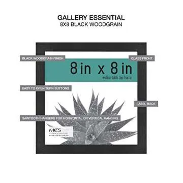 MCS Gallery Essential Picture Frames, Photo Gallery Wall Frame Set, Black Woodgrain, 8 x 8 Inch, 2-Pack