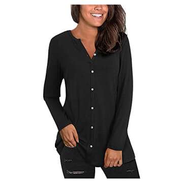 Aniywn Women's V Neck Button Down Long Sleeve Shirt