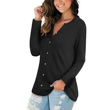 Aniywn Women's V Neck Button Down Long Sleeve Shirt