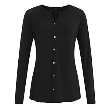 Aniywn Women's V Neck Button Down Long Sleeve Shirt