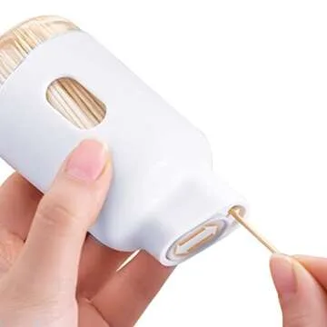 Toothpick Holder with 350 Natural Bamboo Toothpicks for Teeth Cleaning