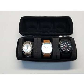 CASEBUDi Triple Watch Travel Case | Tough Protection Storage Zipper Three Wristwatch | Medium Ballistic Nylon (Black)
