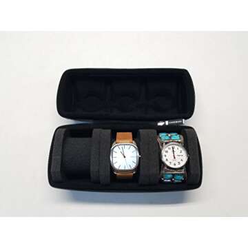CASEBUDi Triple Watch Travel Case | Tough Protection Storage Zipper Three Wristwatch | Medium Ballistic Nylon (Black)