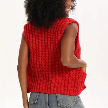 Stylish HOULENGS Women's Cropped Sweater Vest Red