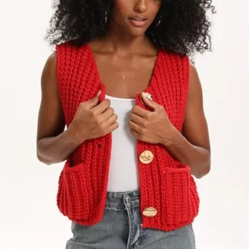 Stylish HOULENGS Women's Cropped Sweater Vest Red