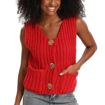 Stylish HOULENGS Women's Cropped Sweater Vest Red