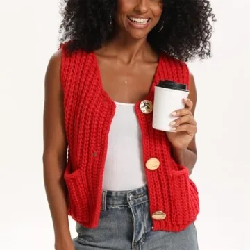 Stylish HOULENGS Women's Cropped Sweater Vest Red