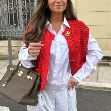 Stylish HOULENGS Women's Cropped Sweater Vest Red