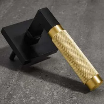 Explore Hardware Geneva Model Solid Brass Lever Bed & Bath Privacy Door Lock, Matte Black with Satin Gold