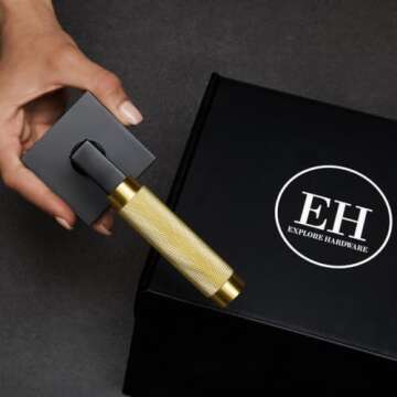 Explore Hardware Geneva Model Solid Brass Lever Bed & Bath Privacy Door Lock, Matte Black with Satin Gold