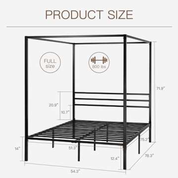 ikalido Full Size Metal Canopy Bed Frame, Modern Four-Poster Platform Bed Frame, Mattress Foundation...