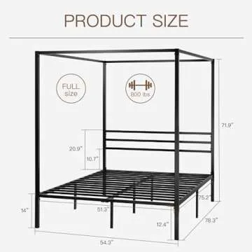 ikalido Full Size Metal Canopy Bed Frame, Modern Four-Poster Platform Bed Frame, Mattress Foundation...