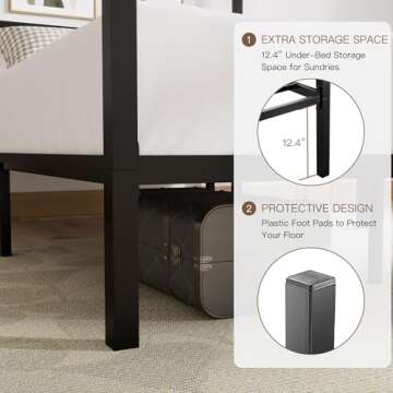 ikalido Full Size Metal Canopy Bed Frame, Modern Four-Poster Platform Bed Frame, Mattress Foundation, Under-Bed Storage Space, No Box Spring Needed, Black