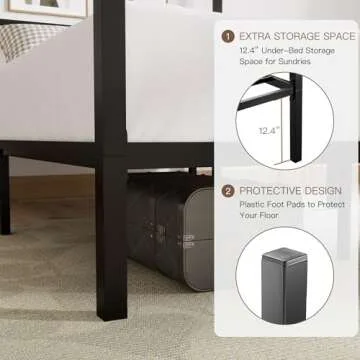 ikalido Full Size Metal Canopy Bed Frame, Modern Four-Poster Platform Bed Frame, Mattress Foundation, Under-Bed Storage Space, No Box Spring Needed, Black