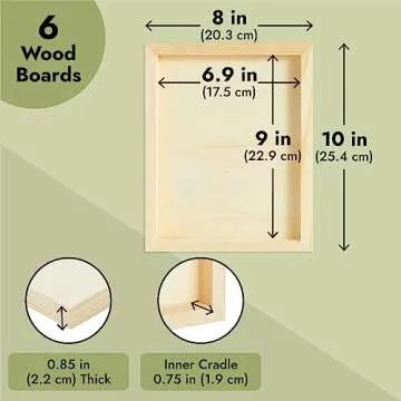 Juvale 8x10 Unfinished Wood Canvas Boards - 6 Pack