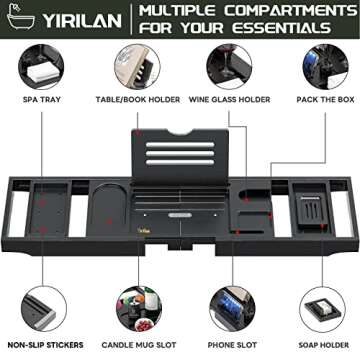 Yirilan Bath Tray, Foldable Bathtub Caddy, Adjustable Premium Bamboo Bathroom Tray for Tub, for Home...