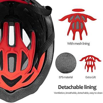 MOKFIRE Adult Bike Helmets with Rechargeable USB Light, Bicycle Helmet Men Women, Road Cycling & Mountain Biking Helmet with Removable Visor and Lining, 22.05-24.41 Inches (Red)