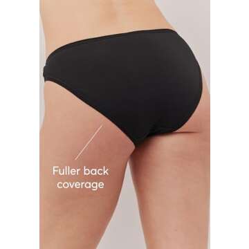 Pact Women's Bikini Underwear, Classic Fit Organic Cotton Panties with High Cut Leg, 2 Pack, Black/B...