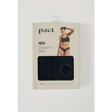 Pact Women's Bikini Underwear, Classic Fit Organic Cotton Panties with High Cut Leg, 2 Pack, Black/Black