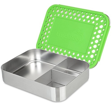 LunchBots Large Trio Stainless Steel Lunch Container -Three Section Design for Sandwich and Two Side...