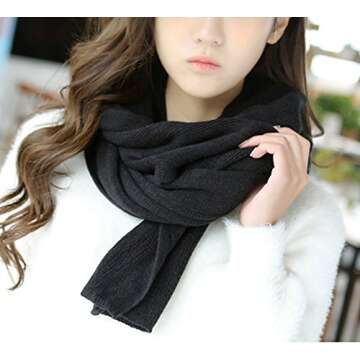 Wander Agio Women's Warm Long Shawl Winter Warm Large Scarf Pure Color Black