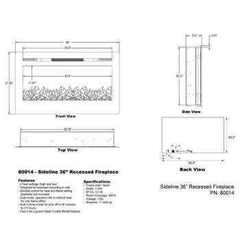 Touchstone Smart Electric Fireplace-The Sideline 36" Wide-in Wall Recessed - 30 Realistic Ember Color/Flame Options - 1,500W Heater w/Thermostat - Log & Crystal Hearth Options - Alexa/WiFi Enabled