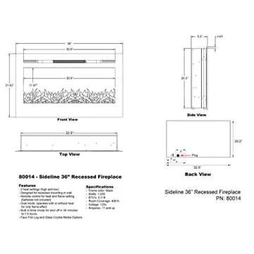 Touchstone Smart Electric Fireplace-The Sideline 36" Wide-in Wall Recessed - 30 Realistic Ember Color/Flame Options - 1,500W Heater w/Thermostat - Log & Crystal Hearth Options - Alexa/WiFi Enabled