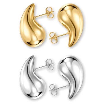 Hypoallergenic Gold Teardrop Earrings Women Chunky Hoop Dangle