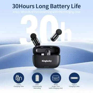 Kinglucky Mini Wireless Lavalier Microphone for Android/iPhone, 3 Voice Model, 2 Level Noise Cancellation, 30H, USB Type-C Wireless Lapel Mic for Video Recording, Live Streaming, Podcast, Interview