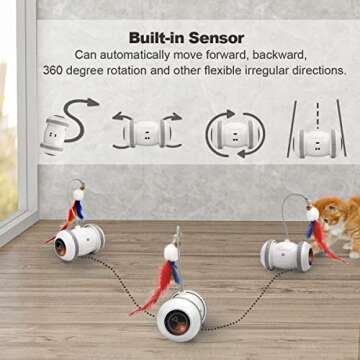 Nueplay Interactive Cat Toys for Indoor Cats, Automatic Cat Toys with LED Light,Smart Electric Cat Toys with 2 Feathers, Pet Exercise Toys, Robotic Cat Toys with 2 Modes USB Charging, Moving Cat Toys