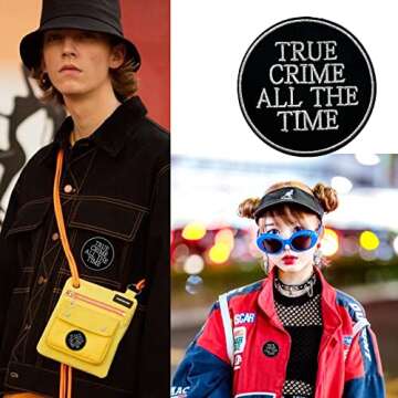 Wikineon Iron On Patch, True Crime All The Time Applique Patch - Embroidered Badge Iron On/Sew On DIY Clothing Accessories, Perfect for Backpack Jackets Clothes Hats Jeans T-Shirt