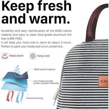 Insulated Lunch Bag Tote for Work & School