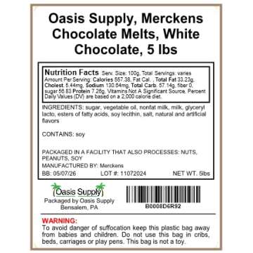 Oasis Supply Merckens Chocolate Wafers - 5 lb White Chocolate - Perfect for Desserts, Fountains, Can...