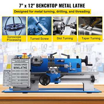 Vevor Metal Lathe 7 x 12 Inch, Precision Mini Metal Lathe 2250 RPM 550W Variable Speed, Mini Lathe P...