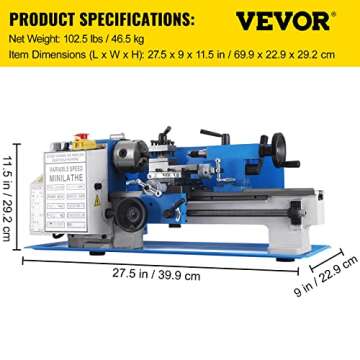 Vevor Precision Mini Metal Lathe 7x12 2250 RPM