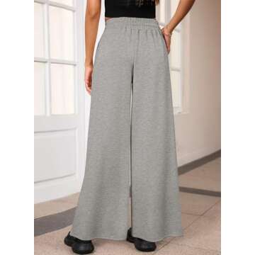 Aleumdr Wide Leg Sweatpants for Women Elastic High Waisted Drawstring Loose Pants with Pockets Casual Long Pants Gray Leather Label Large